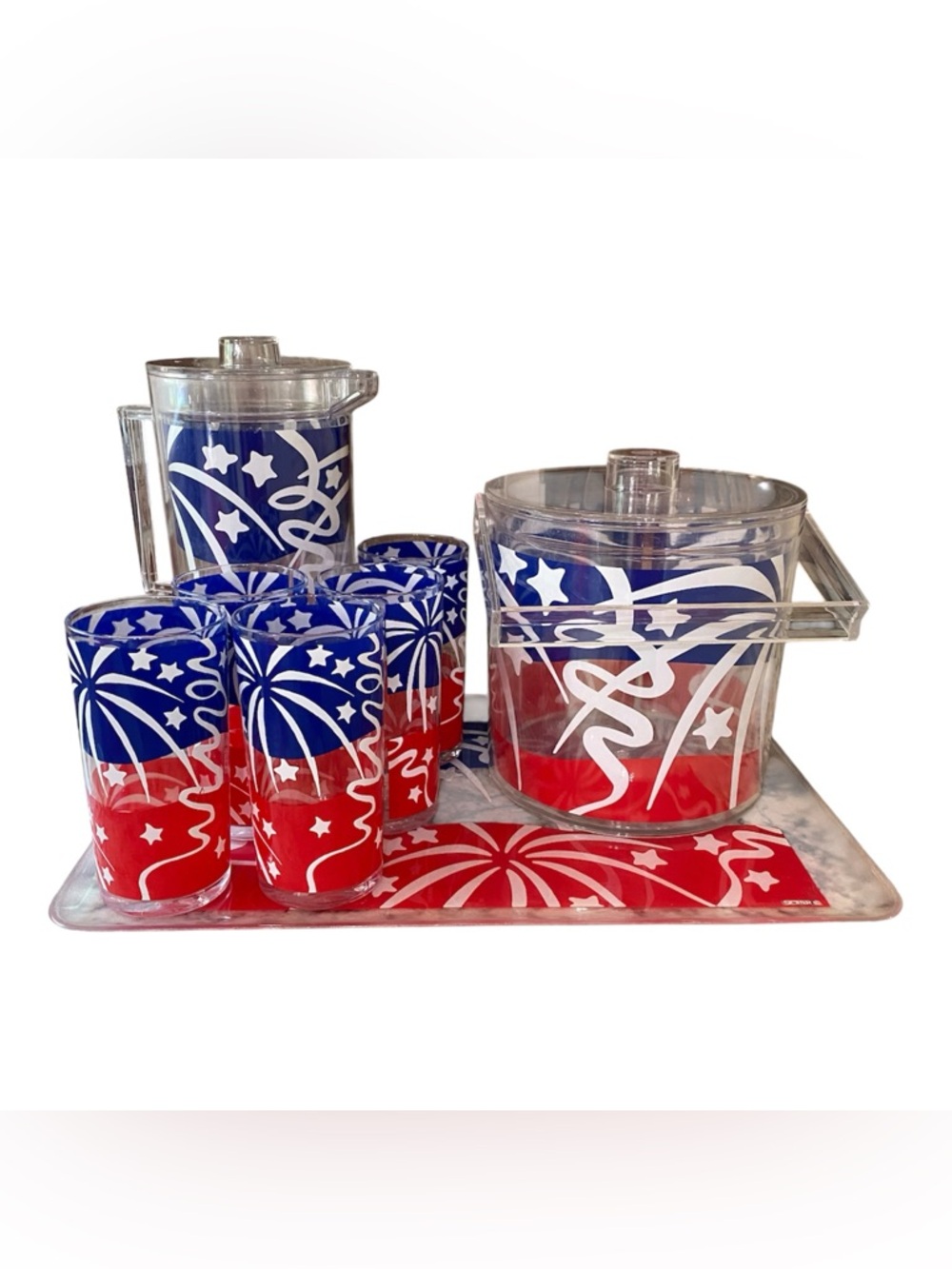Rare Vintage HJ Stotter MCM 1960s Americana Patriotic Acrylic Drinkwear Set